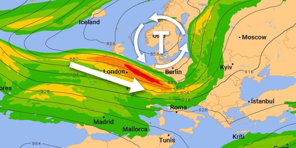 Der Jetstream, ein Starkwindband in etwa 10 Kilometern Höhe, nimmt deutlich an Fahrt auf und bewegt sich auf Mitteleuropa zu. In den nächsten Tagen dreht er sich um 180 Grad und mit westlichen bis südwestlichen Winden haben die Tiefdruckgebiete „freie Bahn“ zu uns.