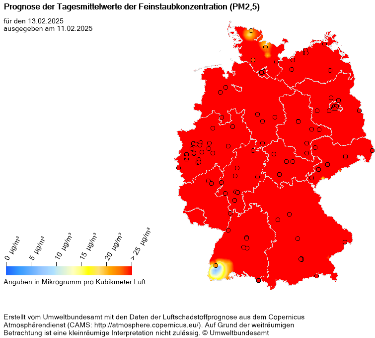 Grafik der Luftdaten vom Umweltbundesamt vom Donnerstag (13. Februar)